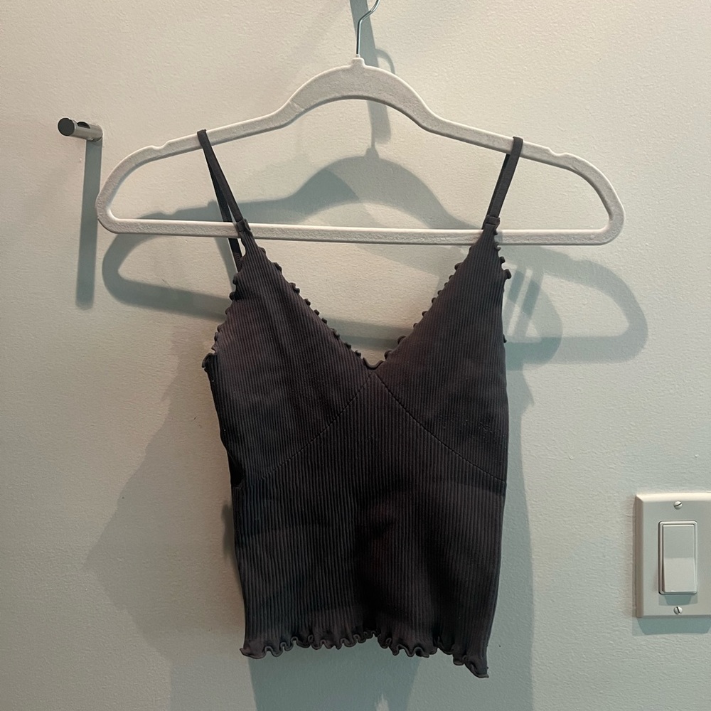 Free people Gray Ribbed Cropped Tank Top